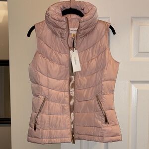 Calvin Klein-Quilted Pale Pink Puffer Vest-Gold tone Logo zippers-Women's XS-NWT